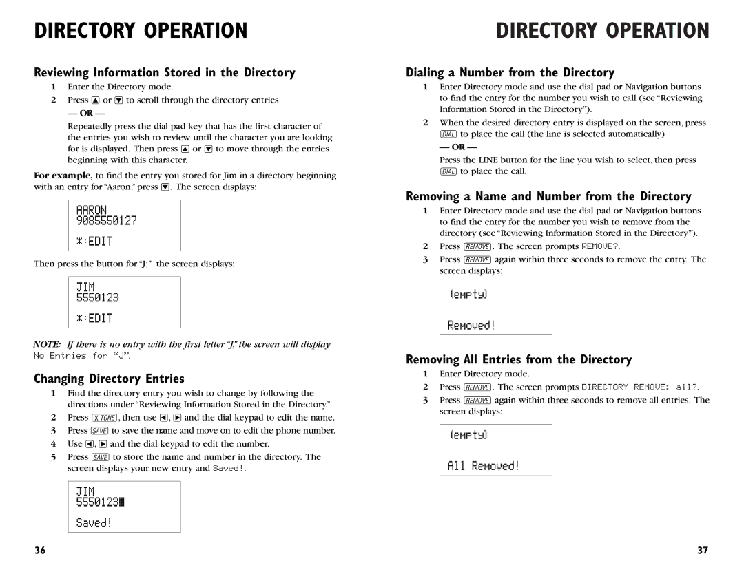 AT&T 964 Reviewing Information Stored in the Directory, Changing Directory Entries, Dialing a Number from the Directory 