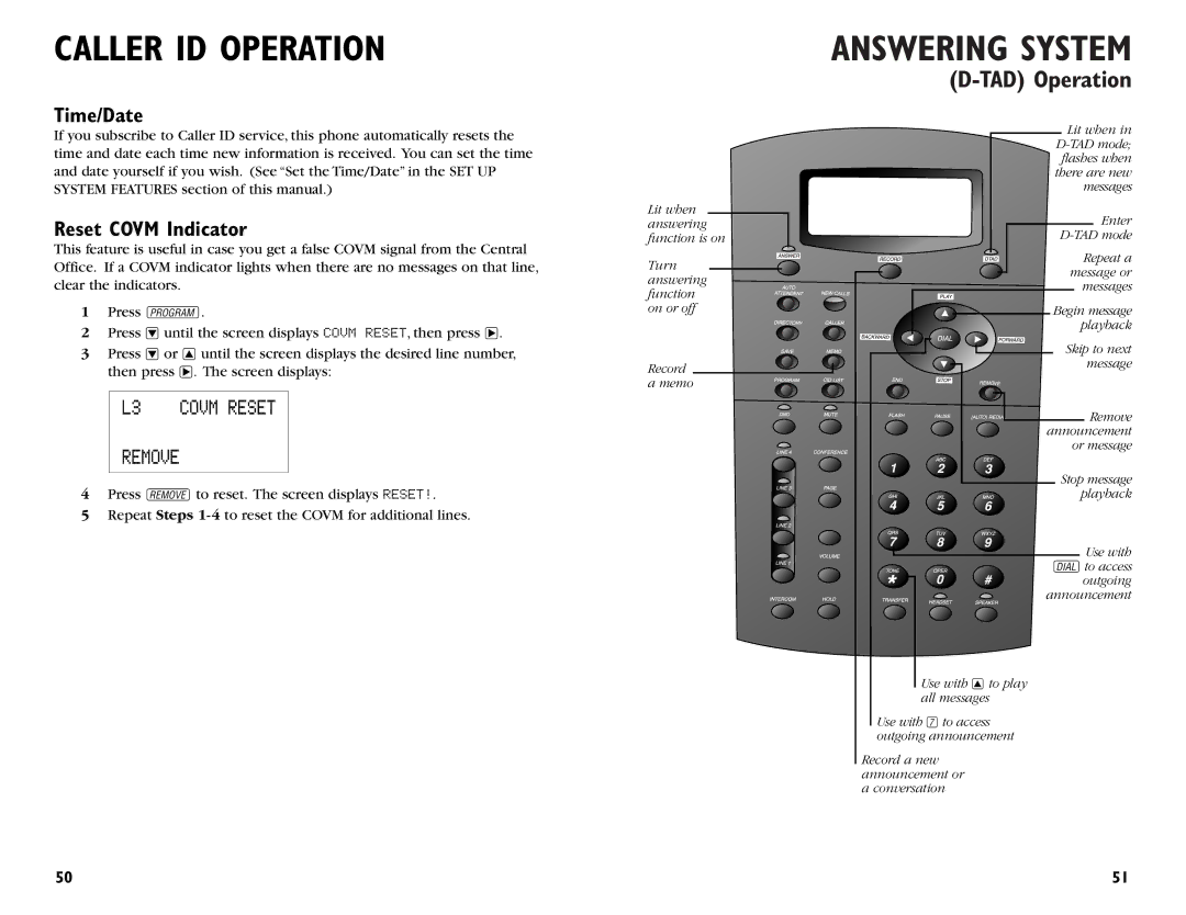 AT&T 964 user manual Time/Date, Reset Covm Indicator 