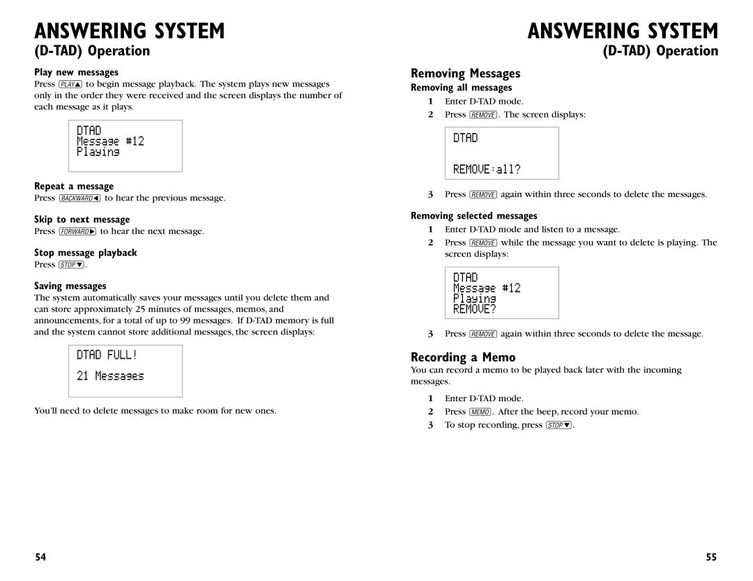 AT&T 964 user manual Removing Messages, Recording a Memo 