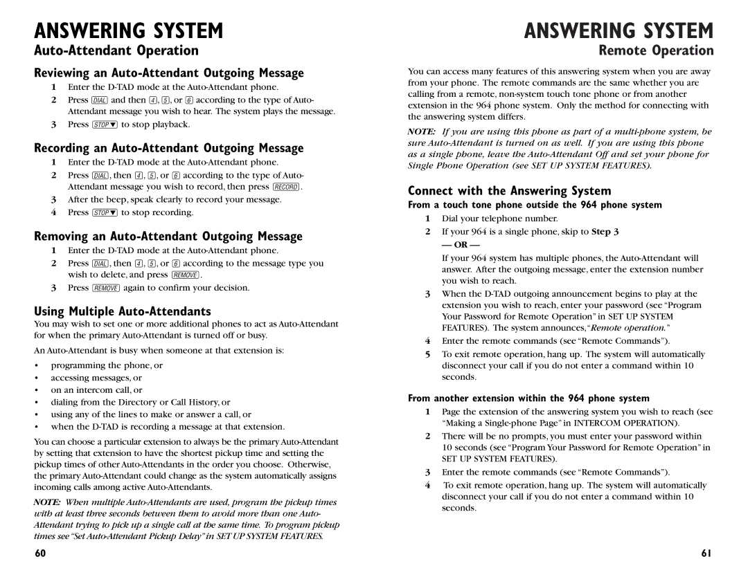 AT&T 964 user manual Reviewing an Auto-Attendant Outgoing Message, Recording an Auto-Attendant Outgoing Message 