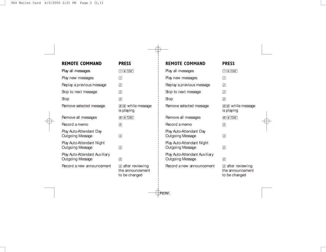 AT&T 964 user manual Remote Command Press 