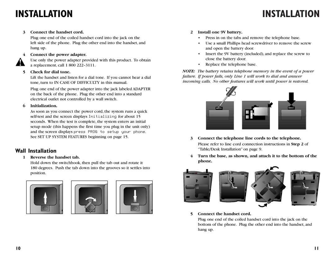 AT&T 964 user manual Wall Installation 