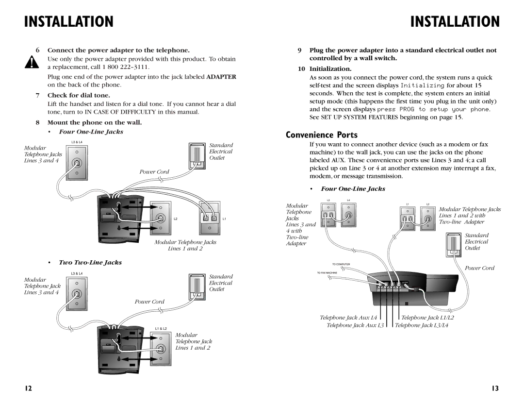 AT&T 964 user manual Convenience Ports, Connect the power adapter to the telephone, Mount the phone on the wall 