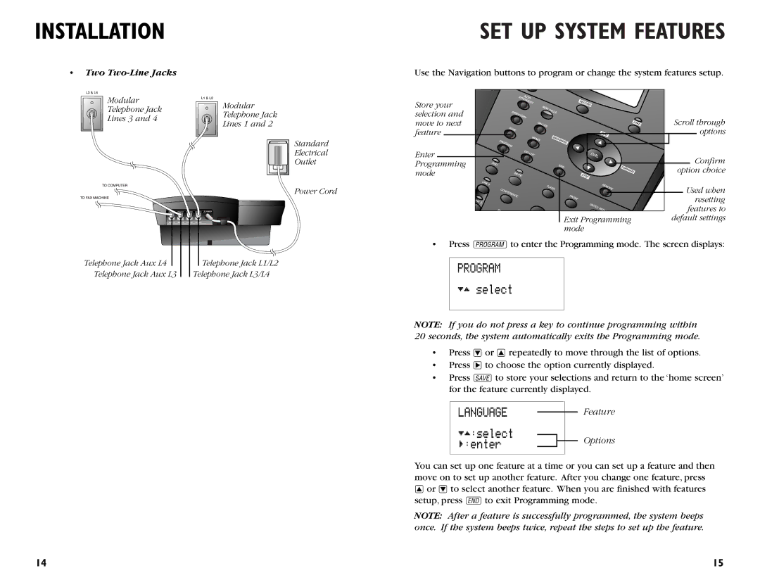 AT&T 964 user manual SET UP System Features 