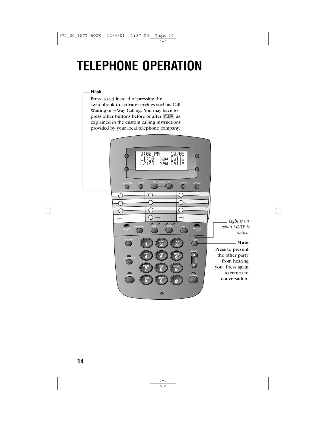 AT&T 972 user manual Flash, Mute 