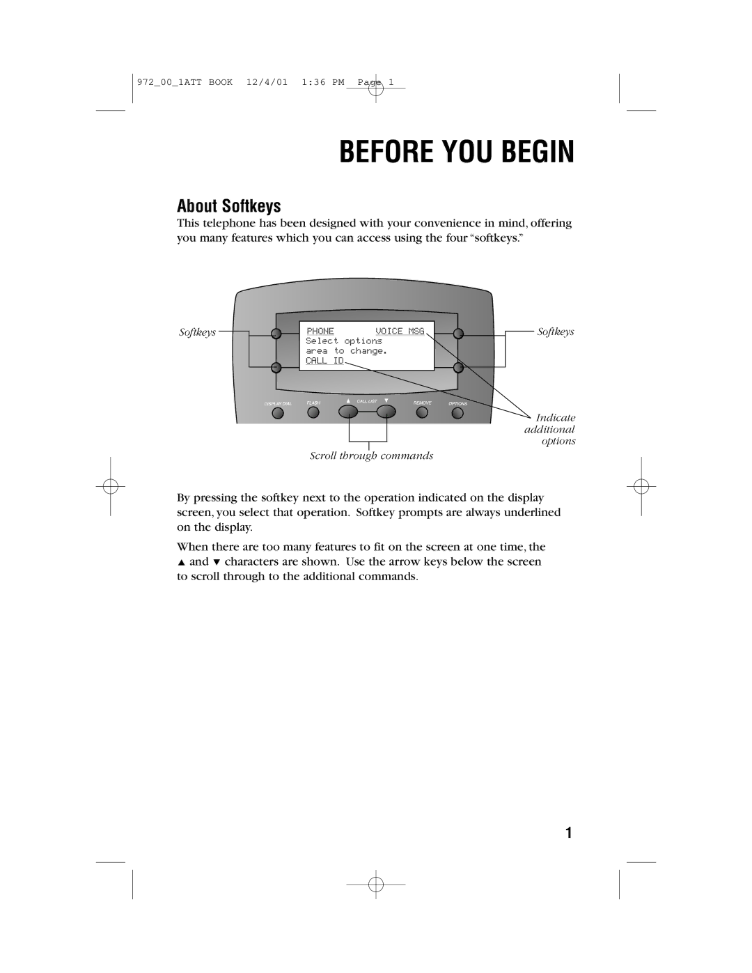 AT&T 972 user manual Before YOU Begin, About Softkeys 