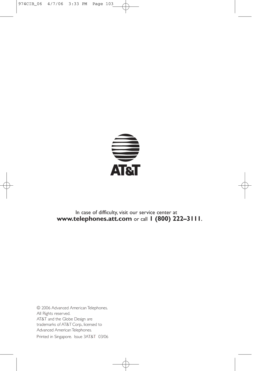 AT&T 974 user manual Case of difficulty, visit our service center at, Advanced American Telephones. All Rights reserved 