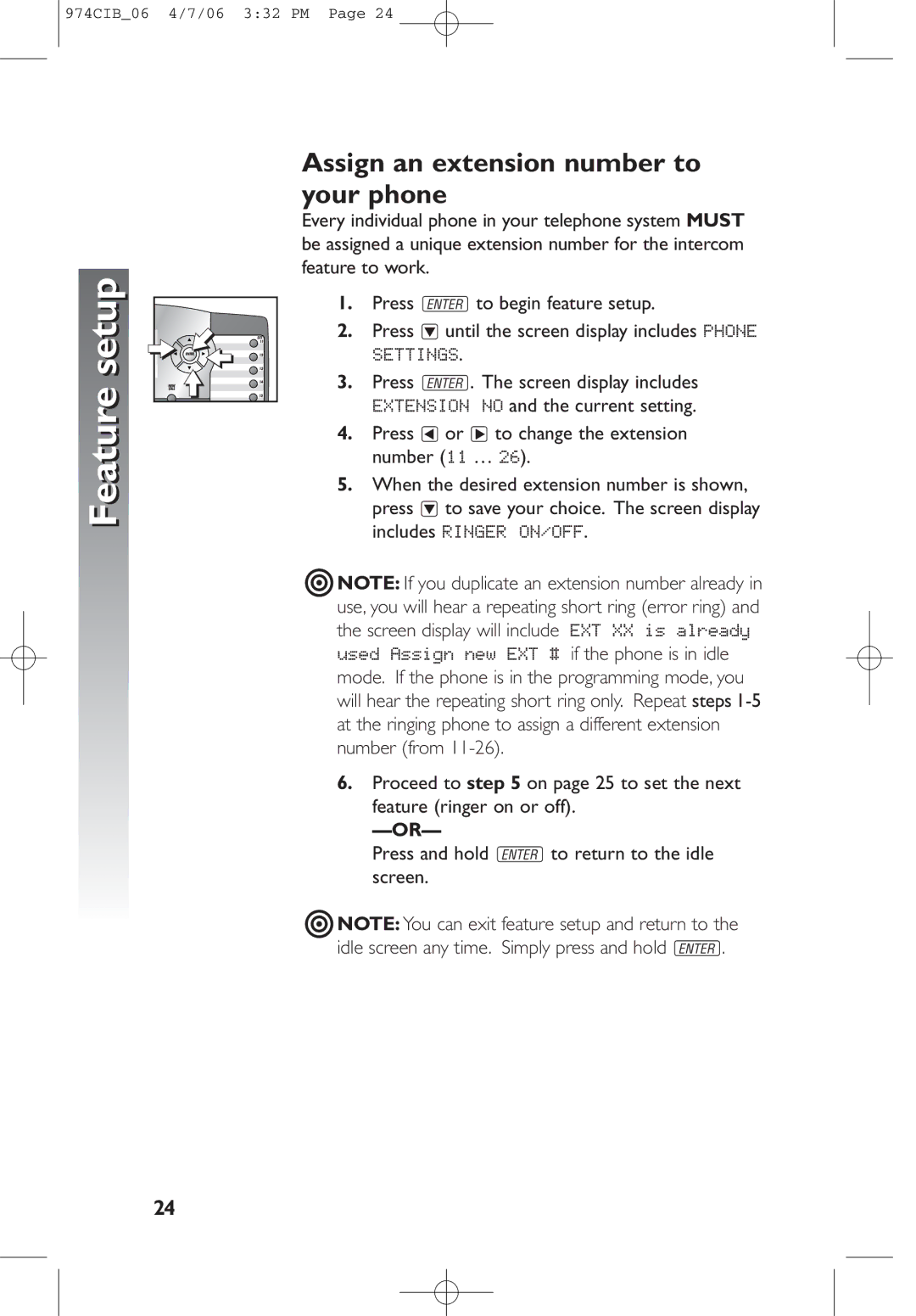 AT&T 974 user manual Assign an extension number to your phone, Extension no and the current setting 