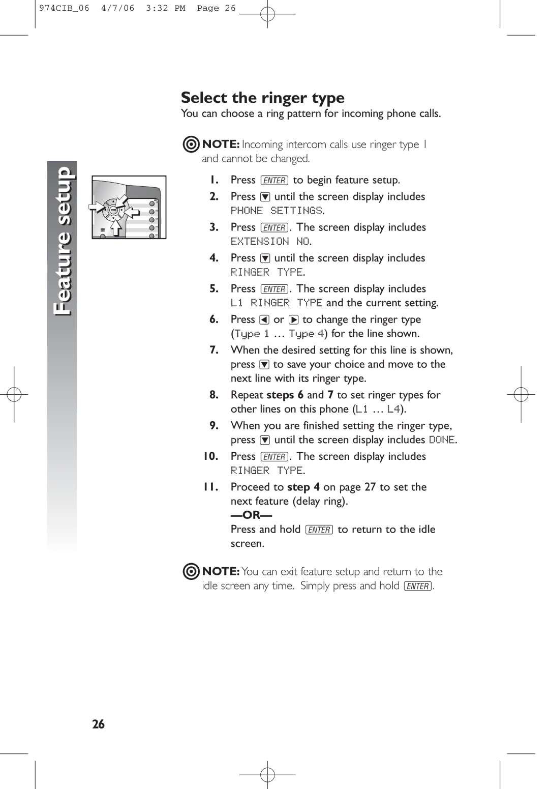 AT&T 974 user manual Select the ringer type 