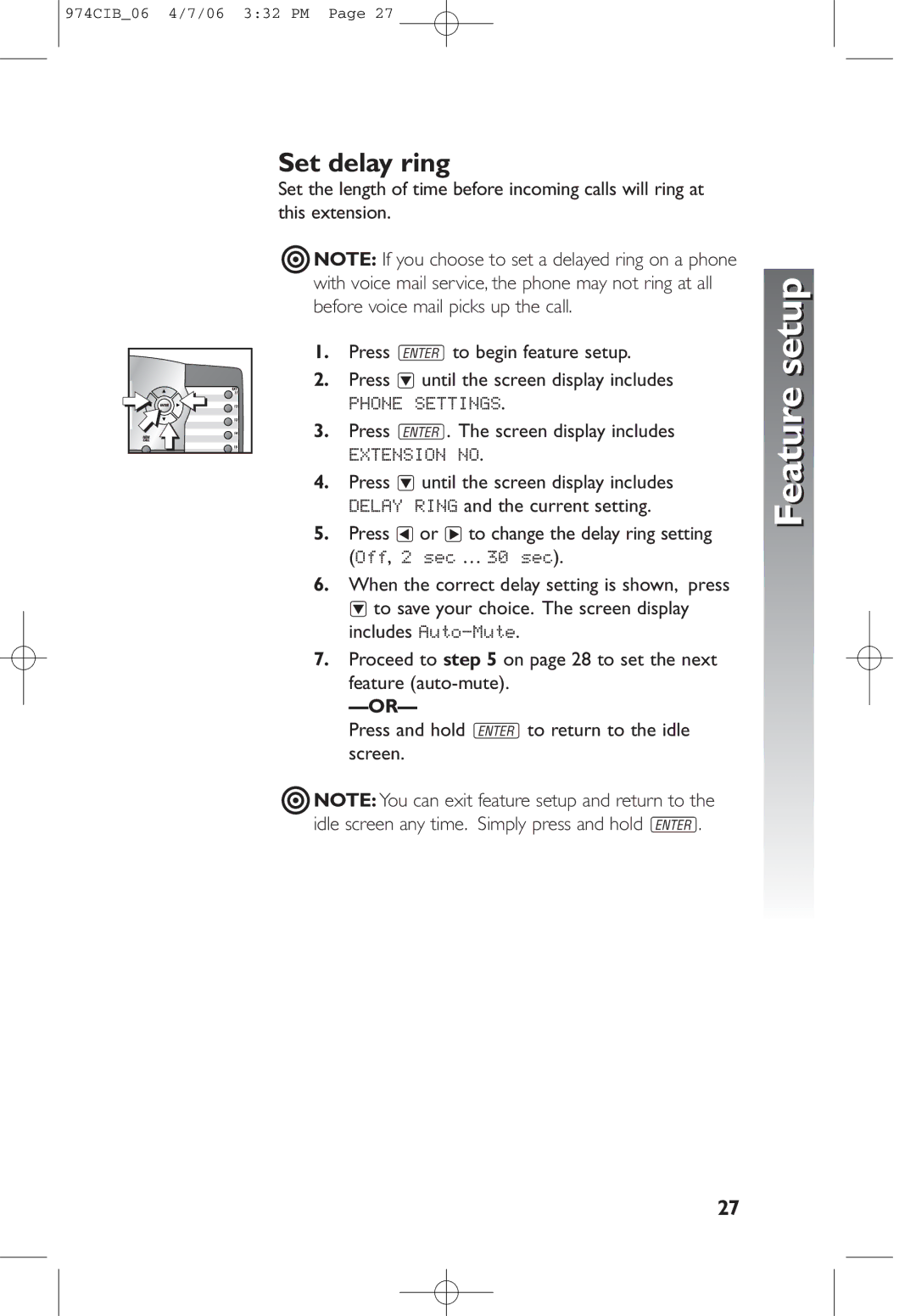 AT&T 974 user manual Set delay ring 