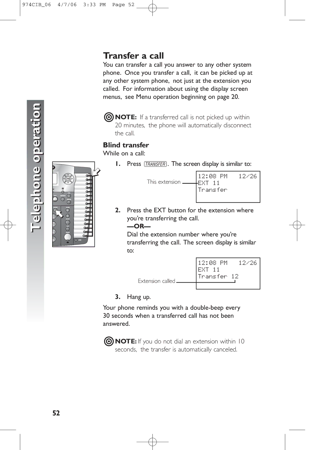 AT&T 974 user manual Transfer a call, Blind transfer 