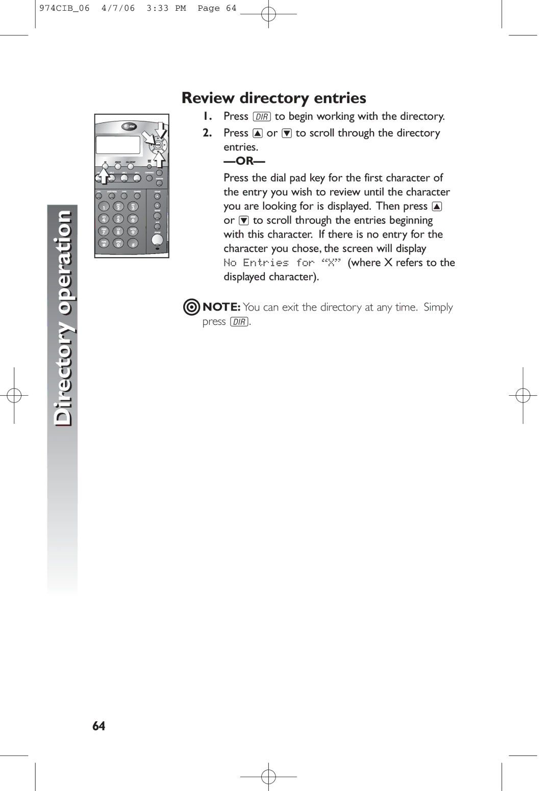 AT&T 974 user manual Review directory entries 