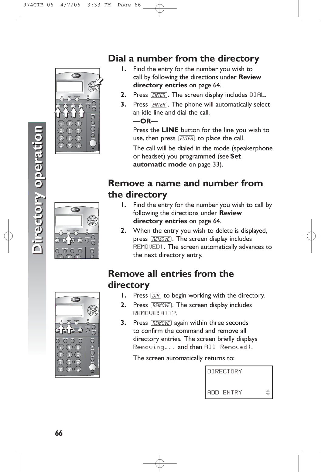 AT&T 974 user manual Dial a number from the directory, Remove a name and number from the directory 