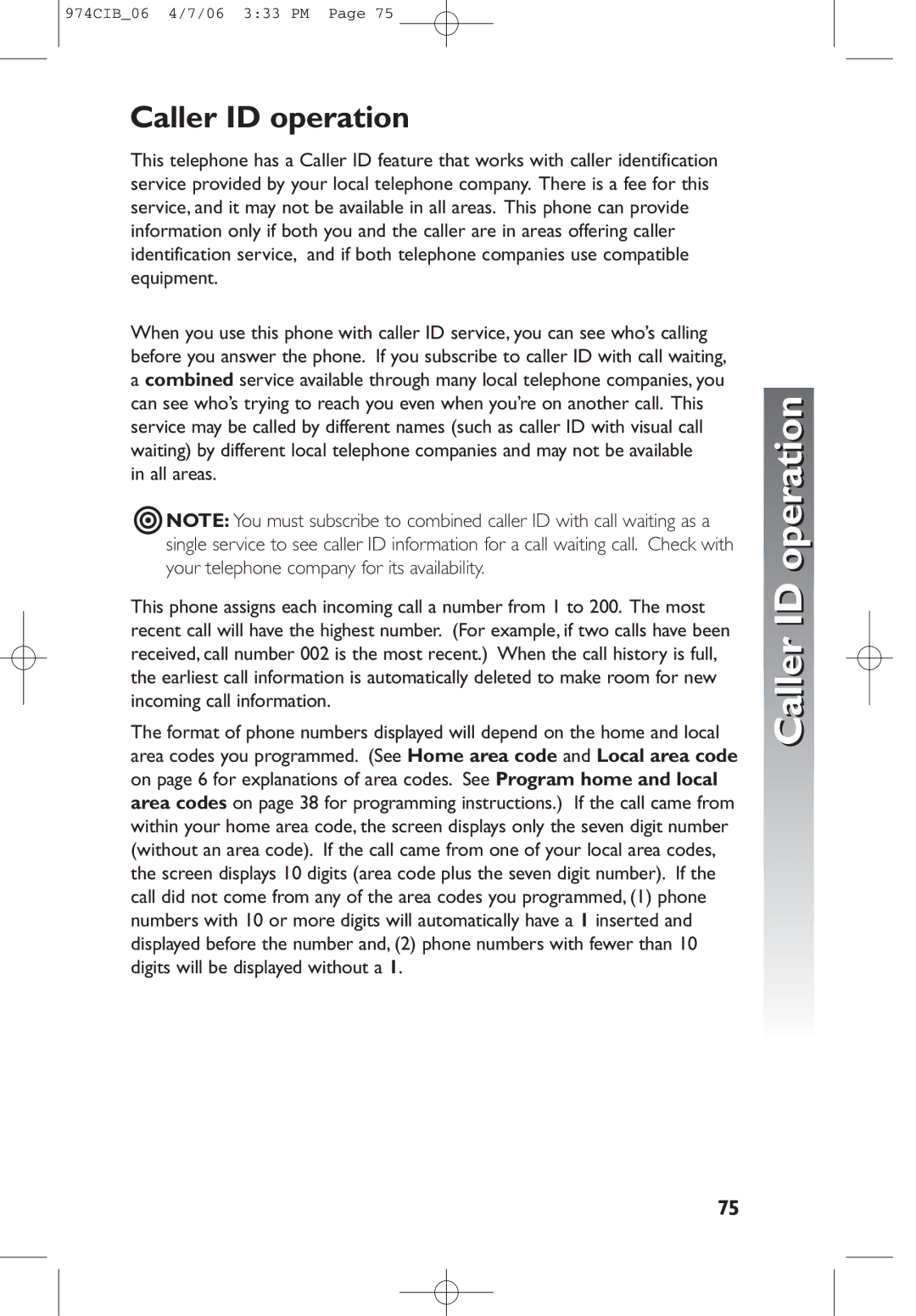 AT&T 974 user manual Caller ID operation 