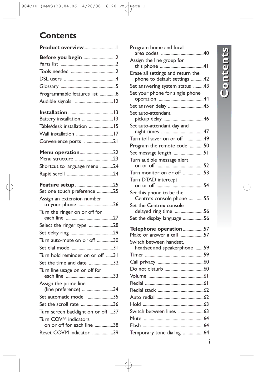 AT&T 984 user manual Contents 