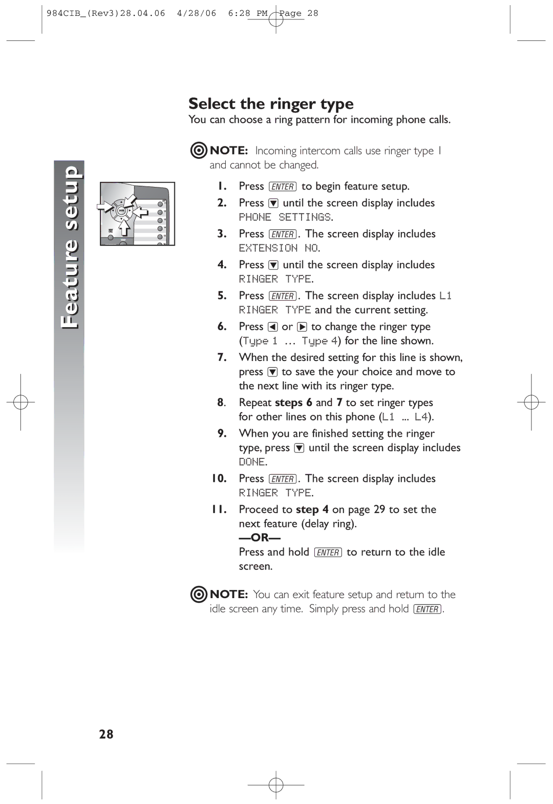 AT&T 984 user manual Select the ringer type 