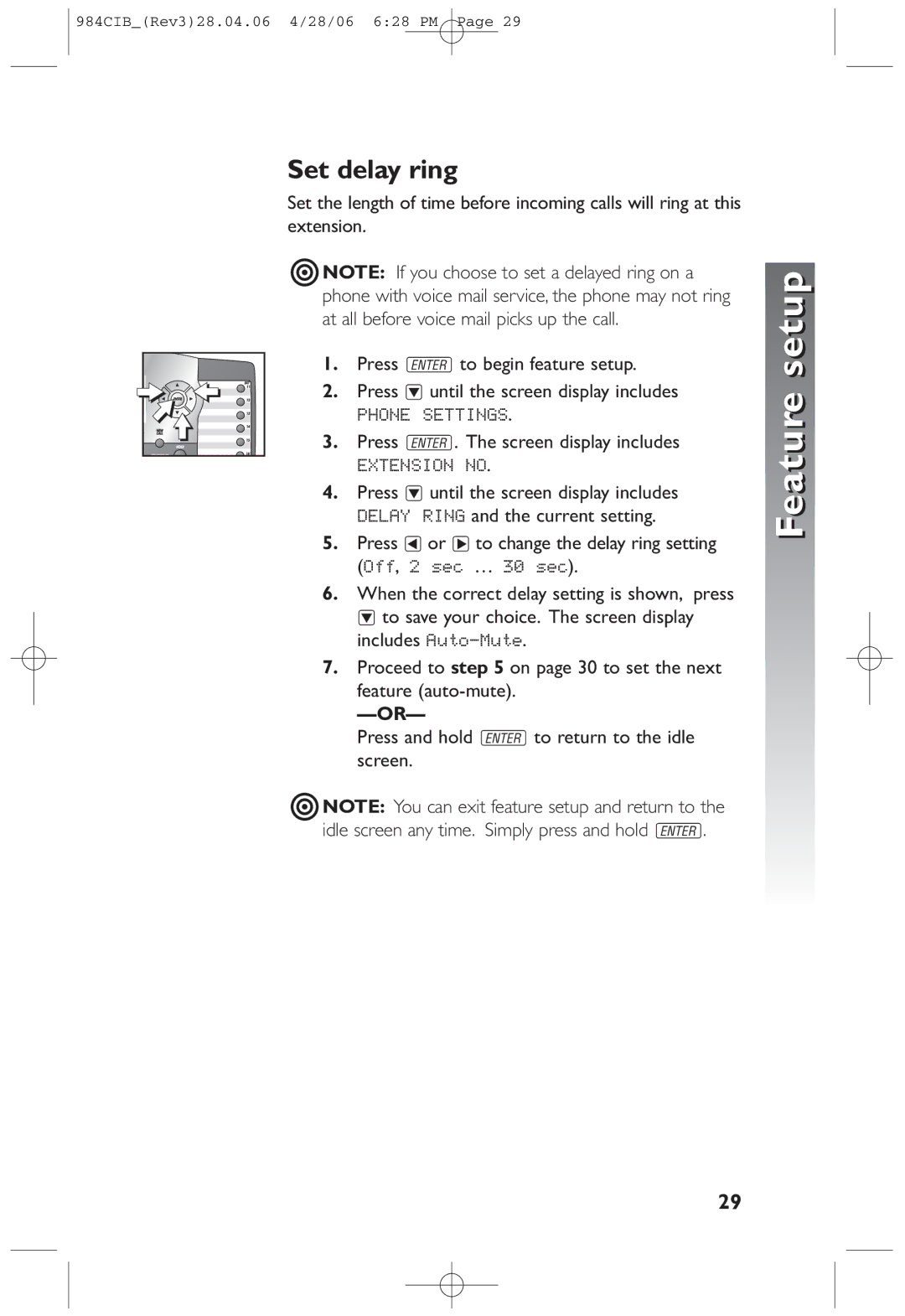 AT&T 984 user manual Set delay ring 