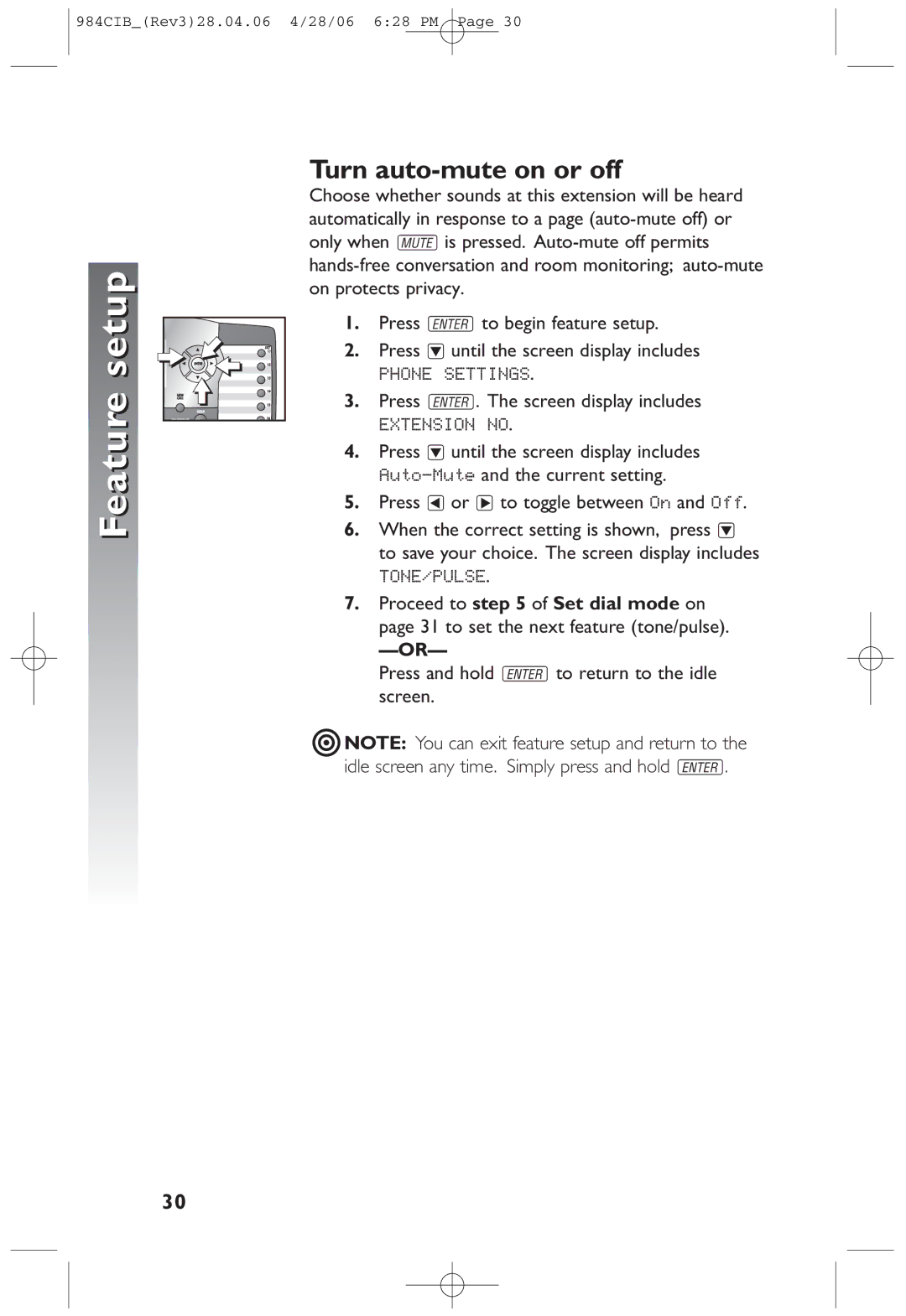 AT&T 984 user manual Turn auto-mute on or off 