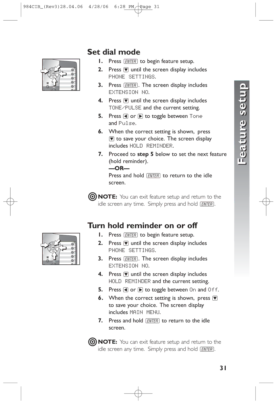 AT&T 984 user manual Set dial mode, Turn hold reminder on or off 