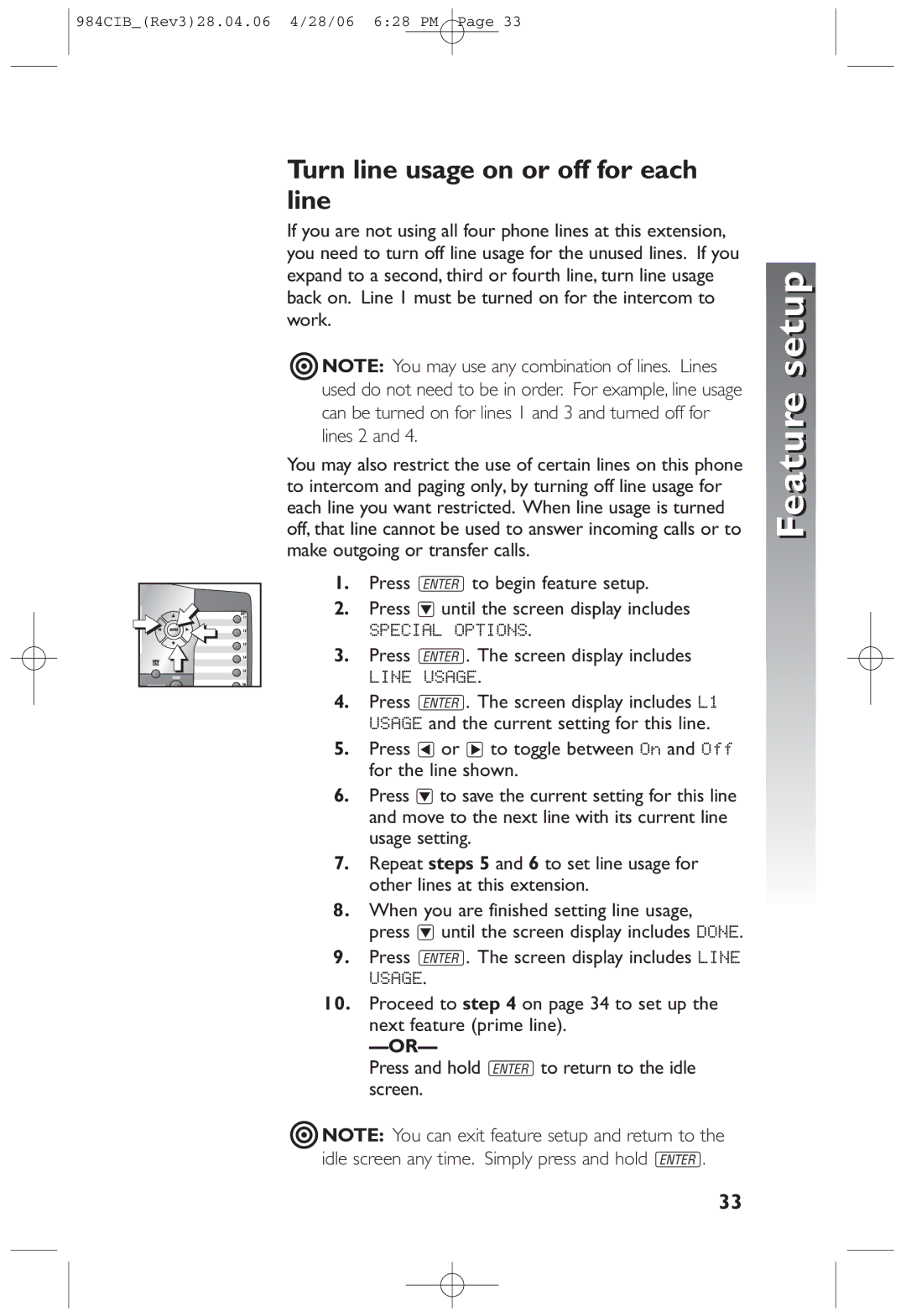 AT&T 984 user manual Turn line usage on or off for each line 