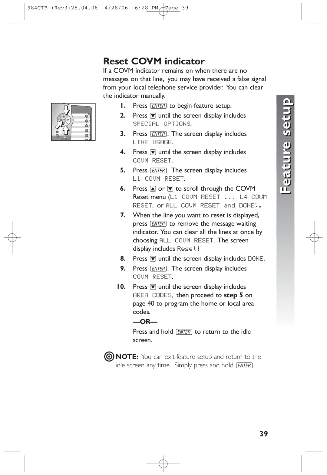 AT&T 984 user manual Reset Covm indicator, L1 Covm Reset 