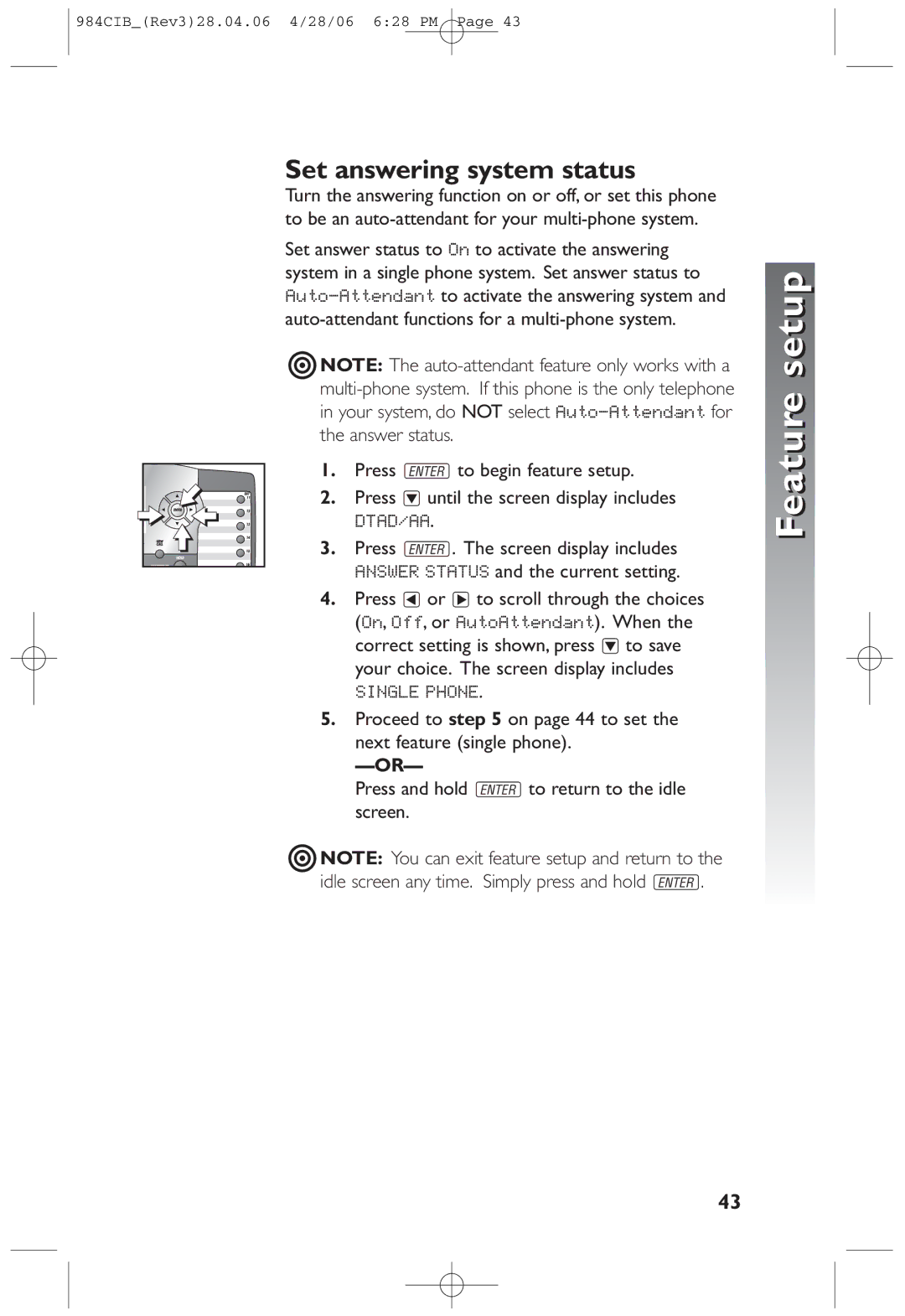 AT&T 984 user manual Kio, Set answering system status 