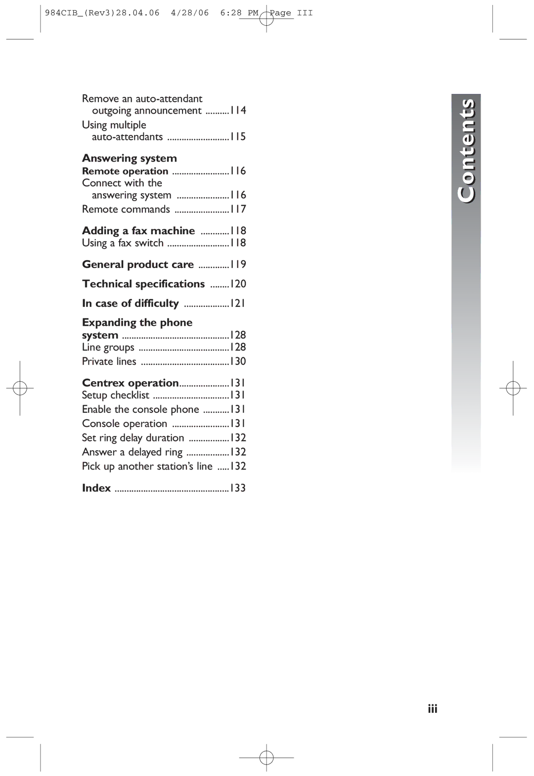 AT&T 984 user manual Iii, Remove an auto-attendant, Using multiple, Connect with, Expanding the phone 