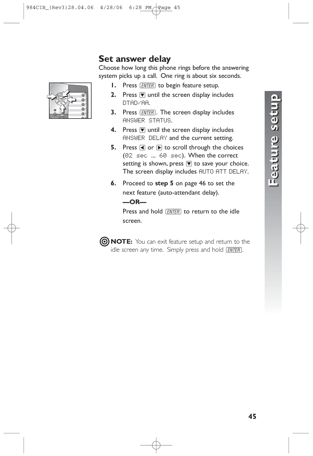 AT&T 984 user manual Set answer delay 