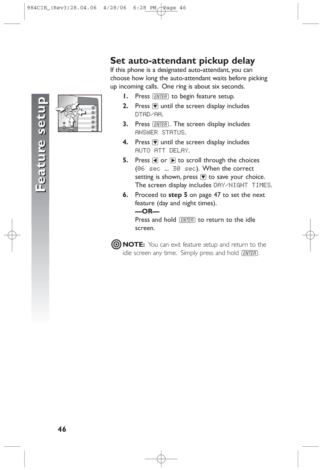 AT&T 984 user manual Set auto-attendant pickup delay 