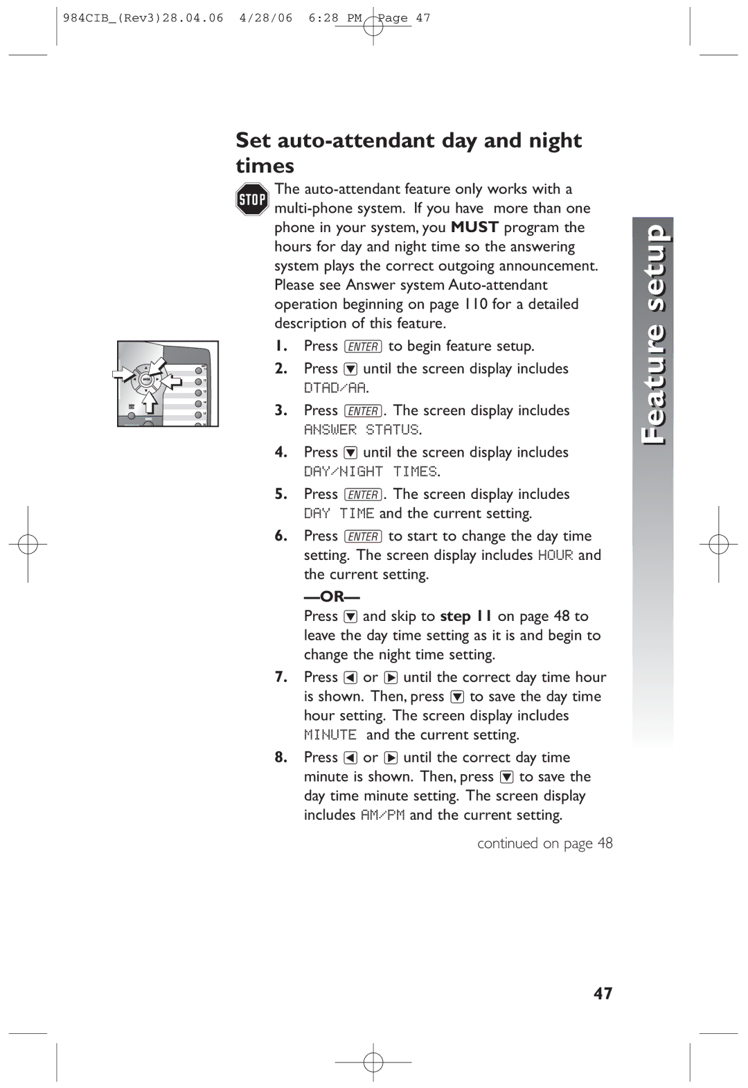 AT&T 984 user manual Set auto-attendant day and night times 