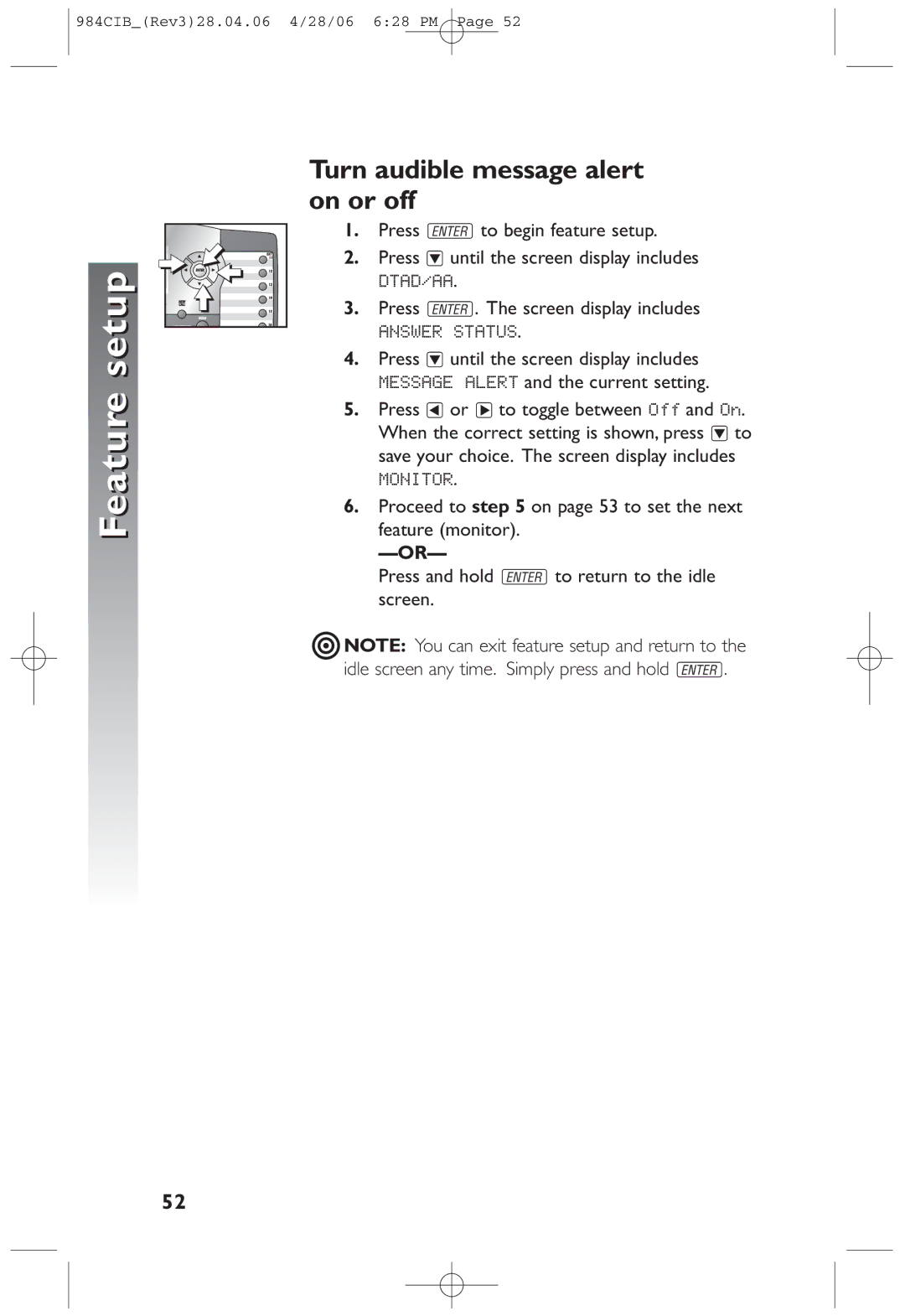 AT&T 984 user manual Turn audible message alert on or off 