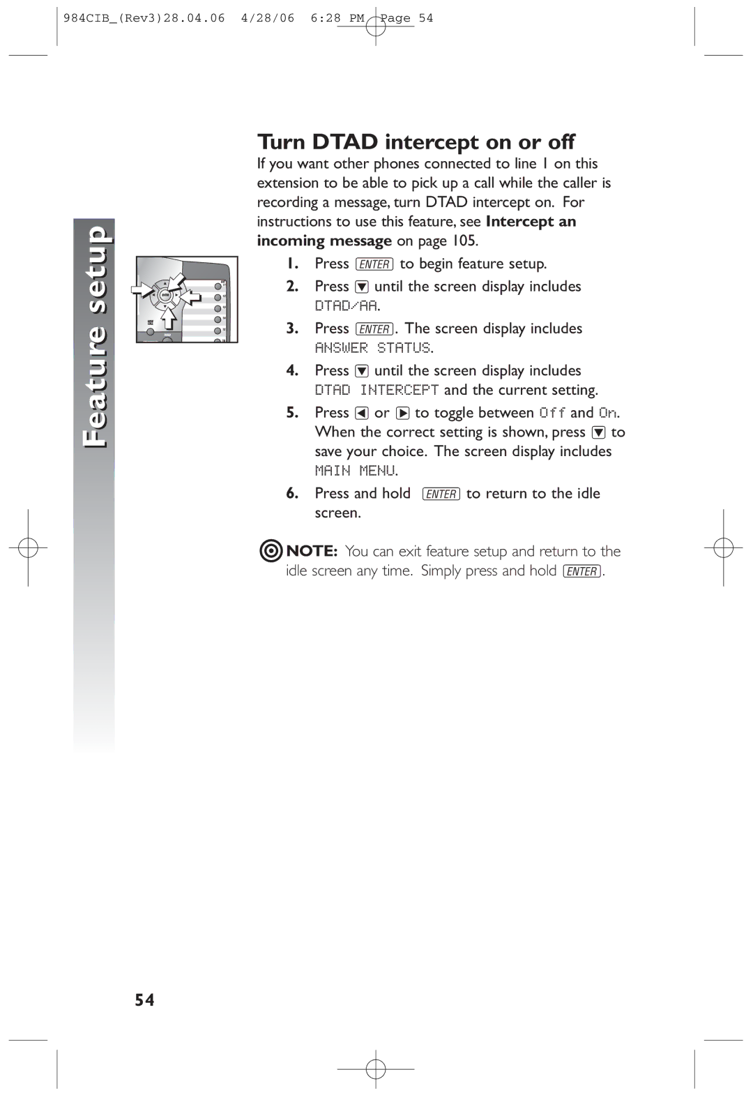 AT&T 984 user manual Turn Dtad intercept on or off 