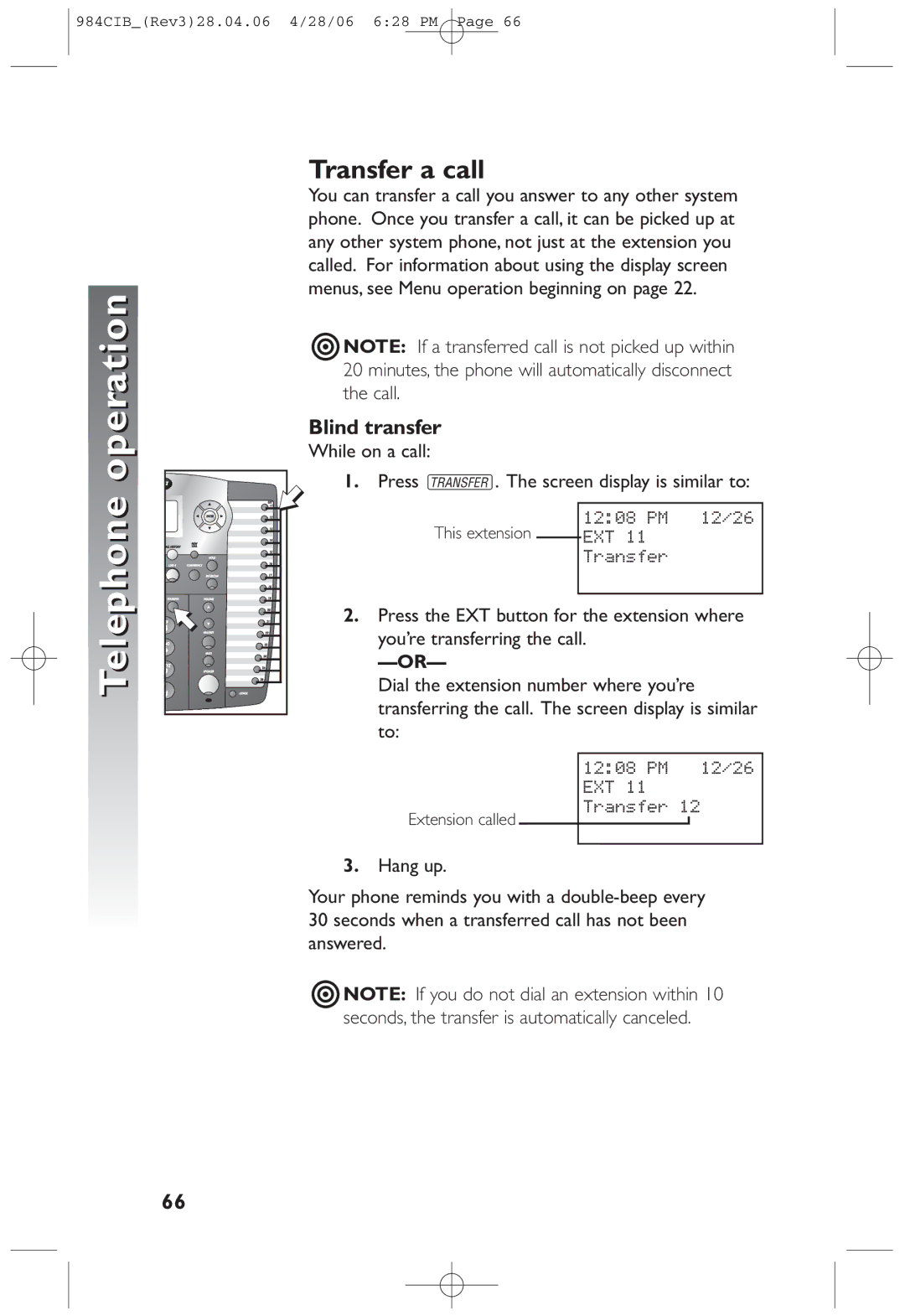 AT&T 984 user manual Transfer a call, Blind transfer 