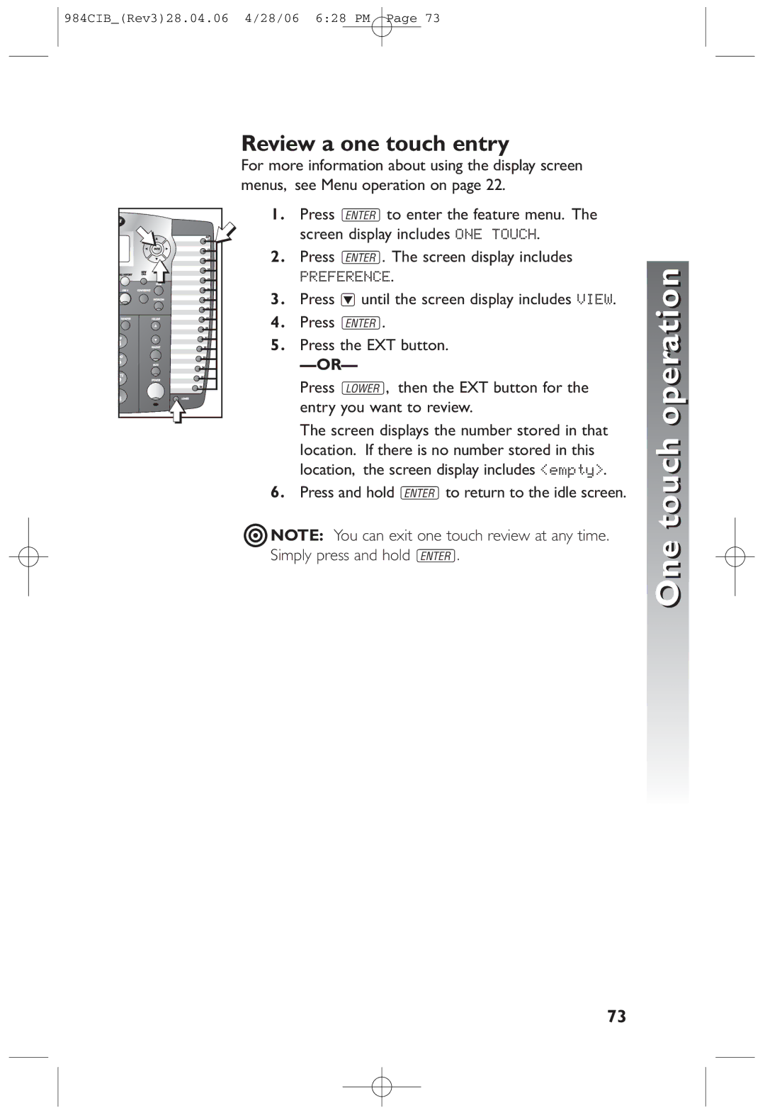 AT&T 984 user manual Review a one touch entry 