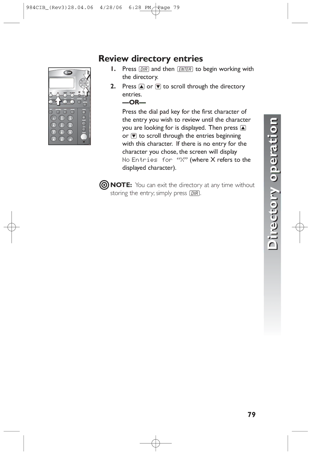 AT&T 984 user manual Review directory entries 