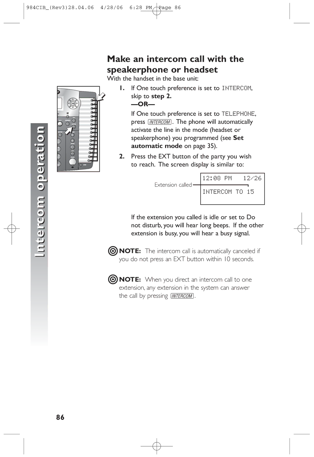 AT&T 984 user manual Make an intercom call with the speakerphone or headset 