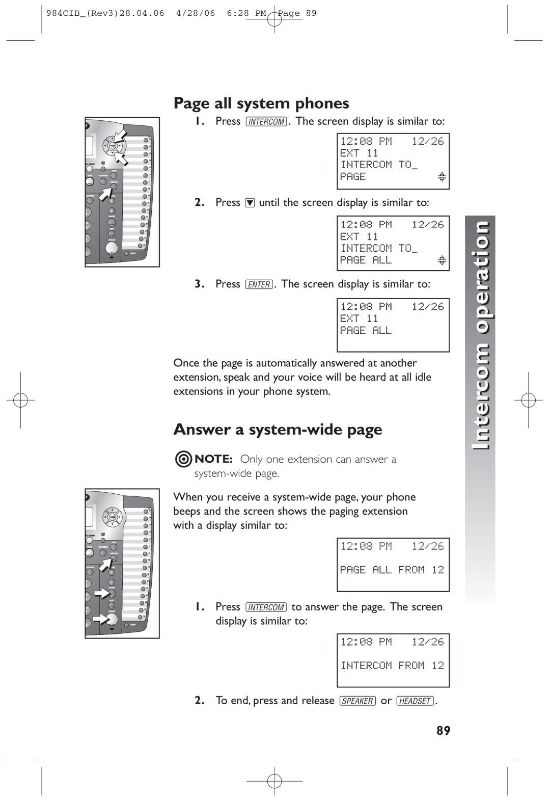 AT&T 984 user manual All system phones, Answer a system-wide 