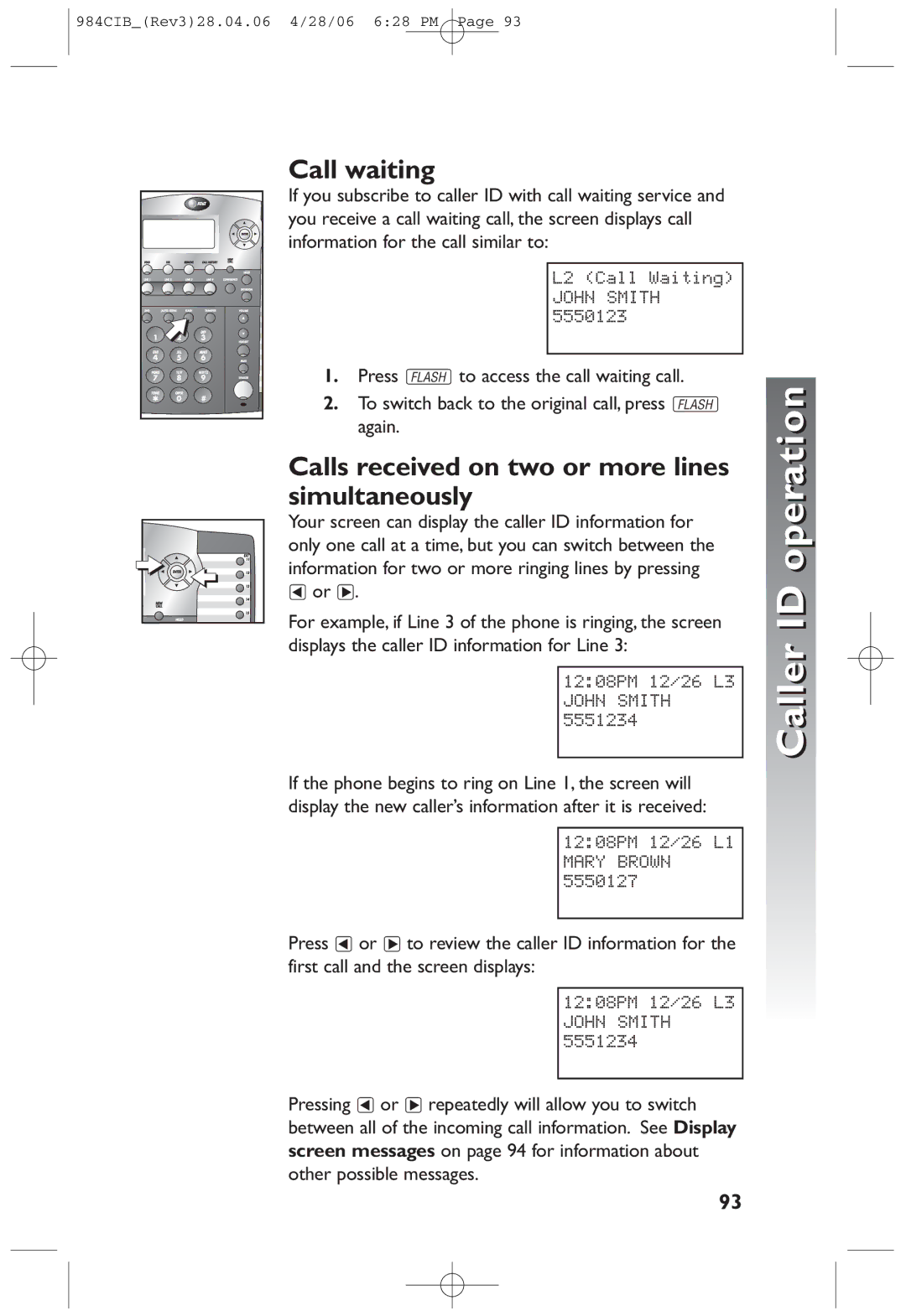 AT&T 984 user manual Call waiting, Simultaneously 