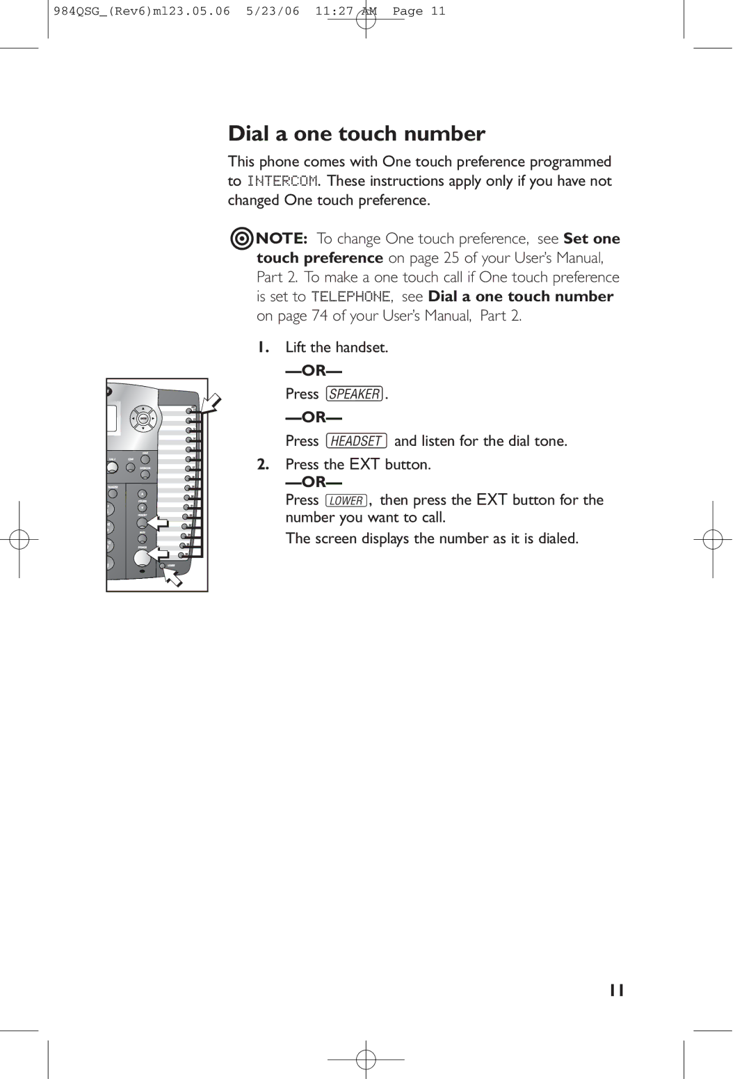 AT&T 984QSG quick start Dial a one touch number 