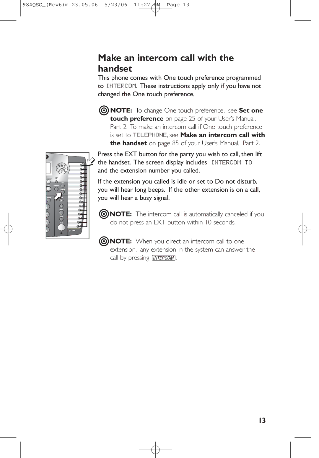 AT&T 984QSG quick start Make an intercom call with the handset, Extension number you called 