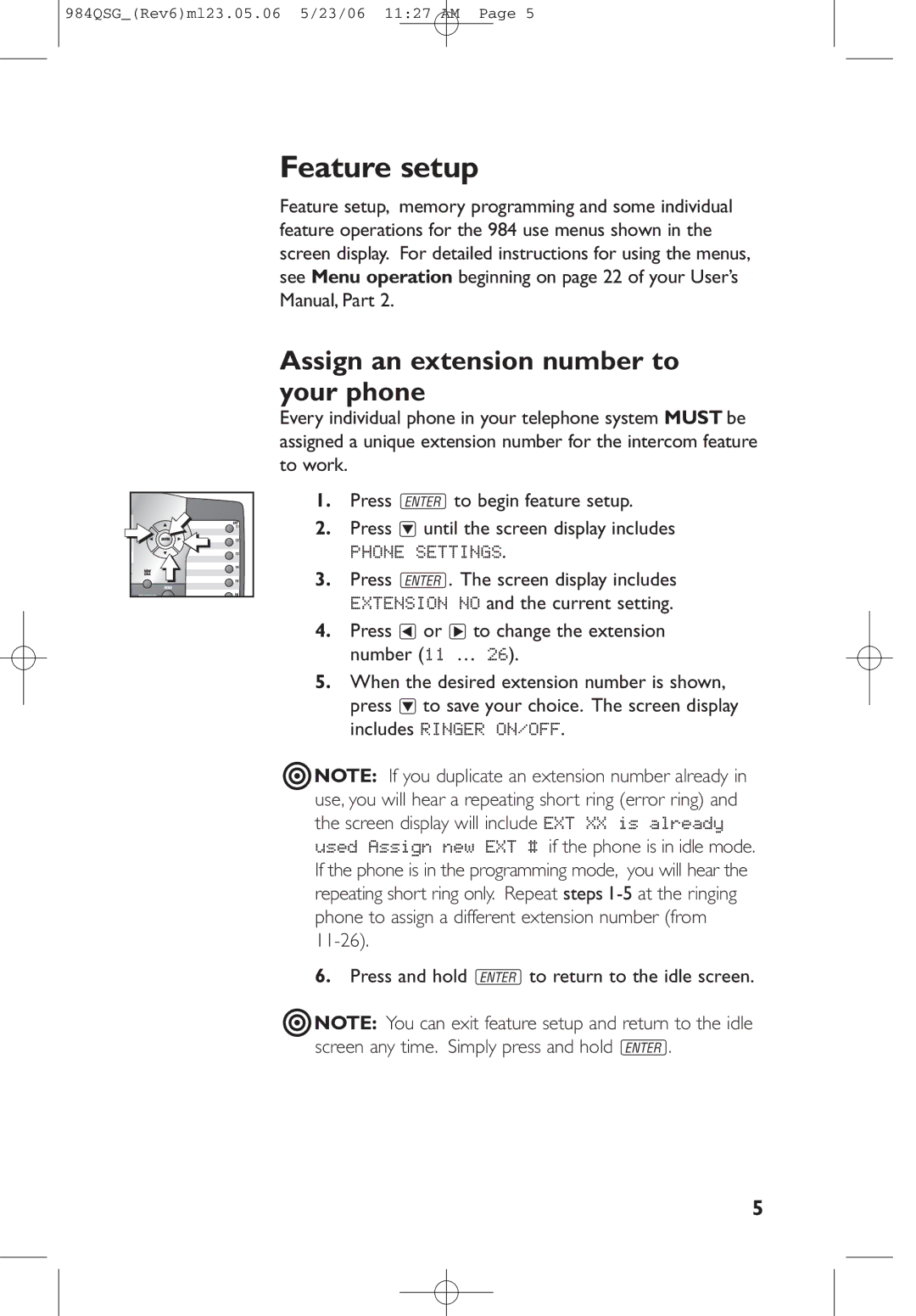 AT&T 984QSG quick start Feature setup, Assign an extension number to your phone 