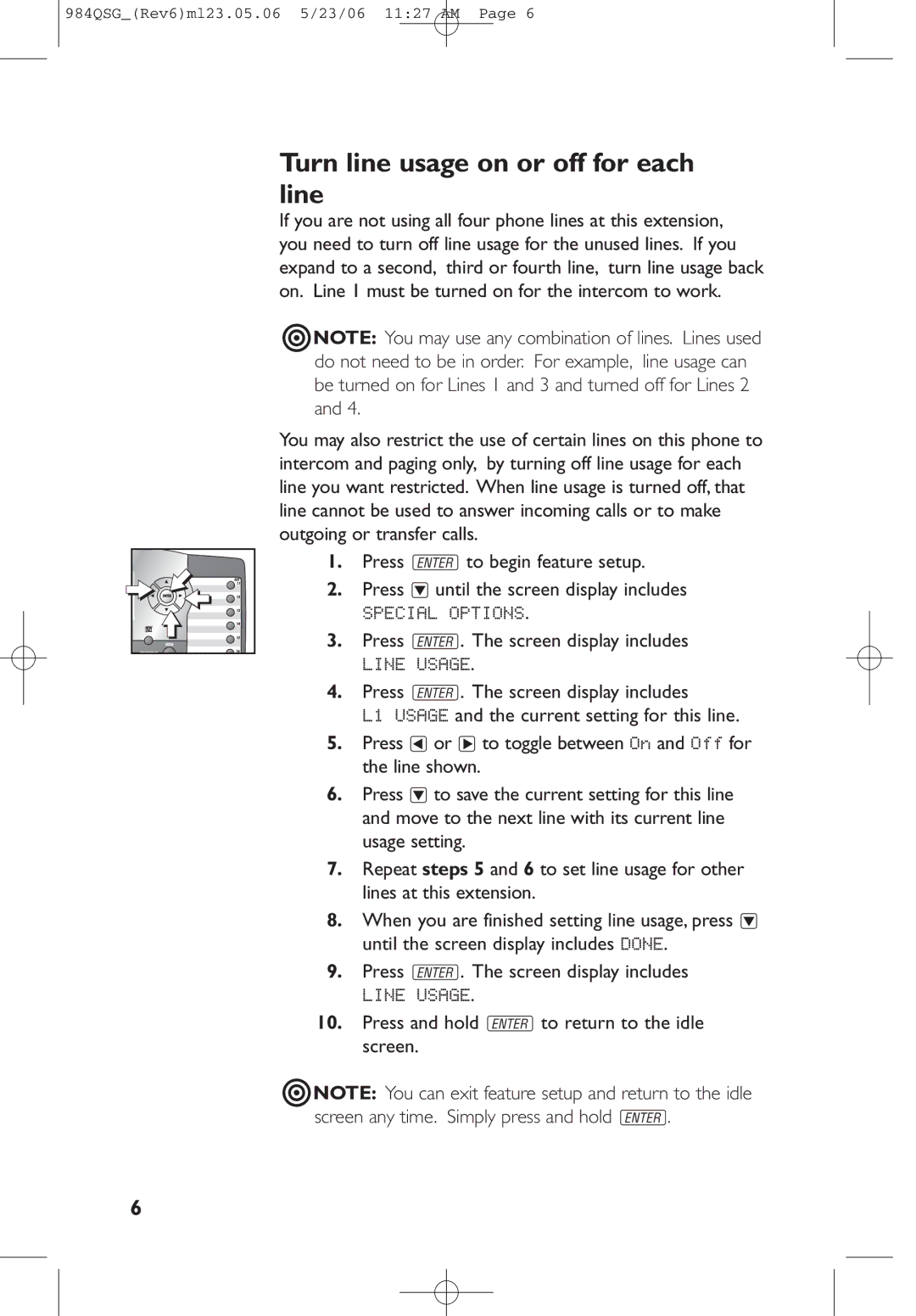 AT&T 984QSG quick start Turn line usage on or off for each line 