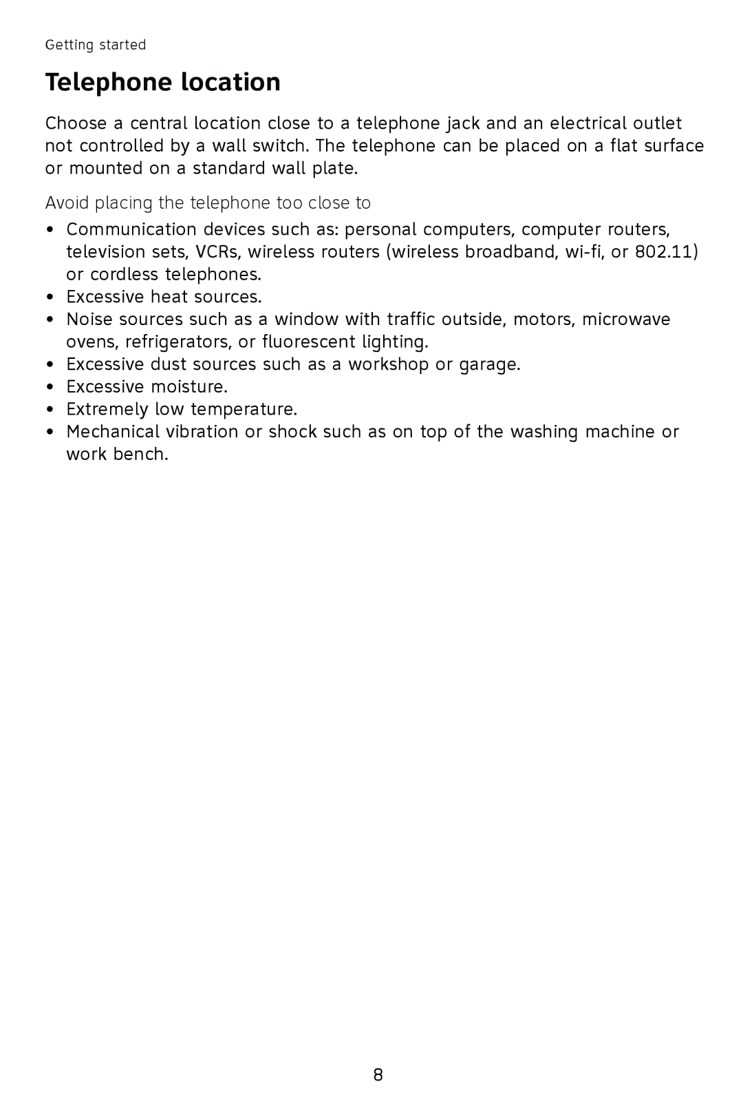 AT&T 993 2-Line user manual Telephone location, Avoid placing the telephone too close to 