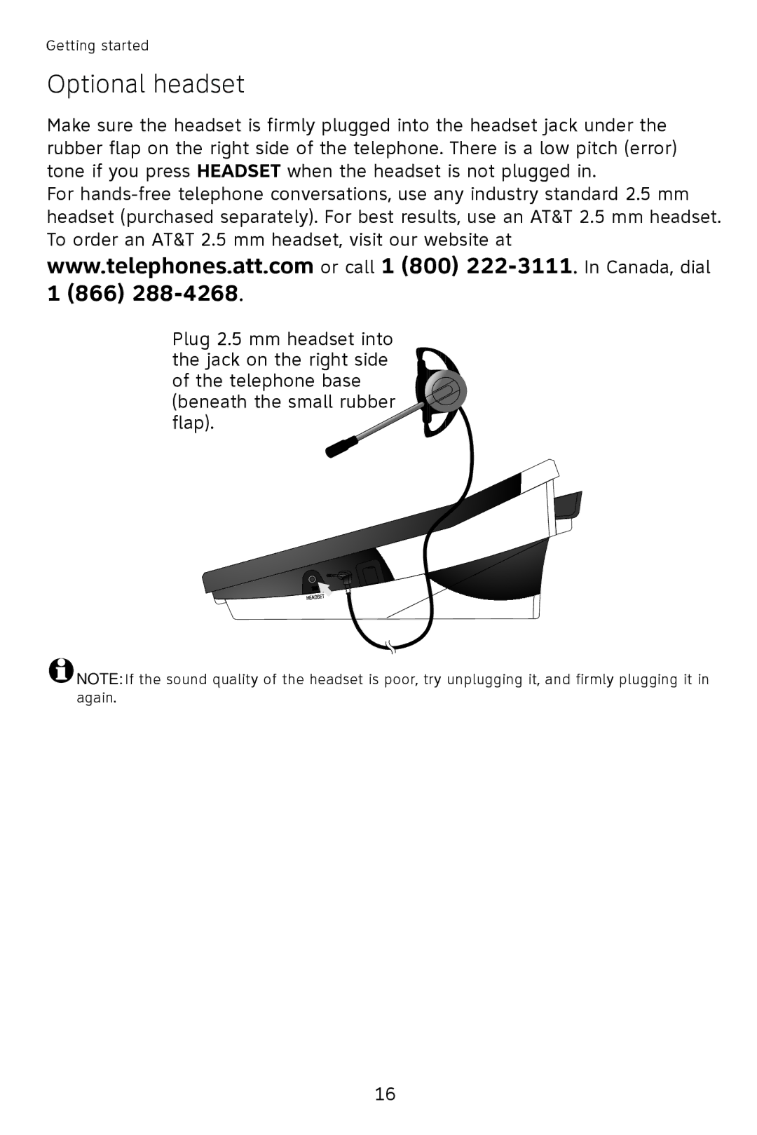 AT&T 993 2-Line user manual Optional headset 