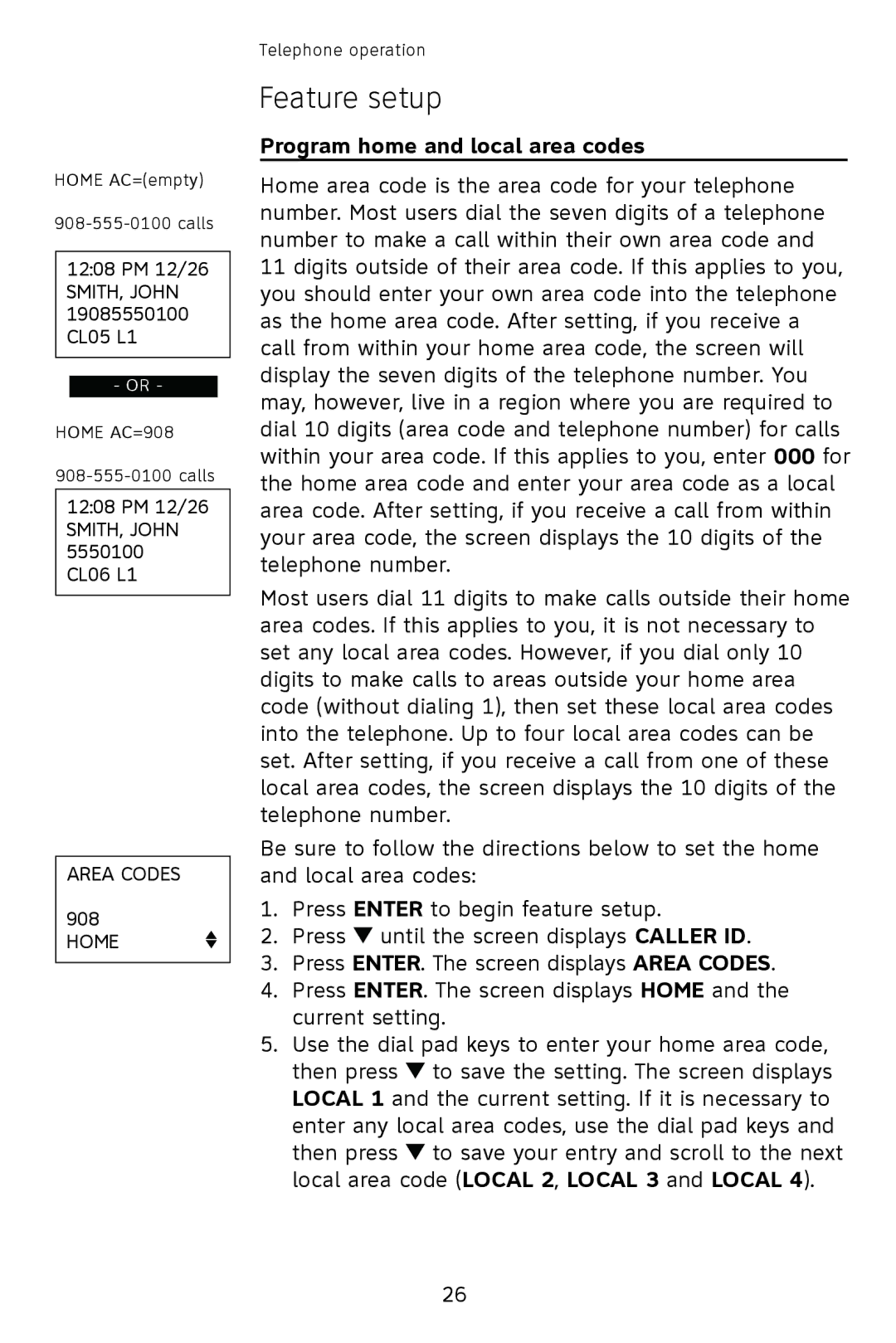 AT&T 993 2-Line user manual Program home and local area codes 