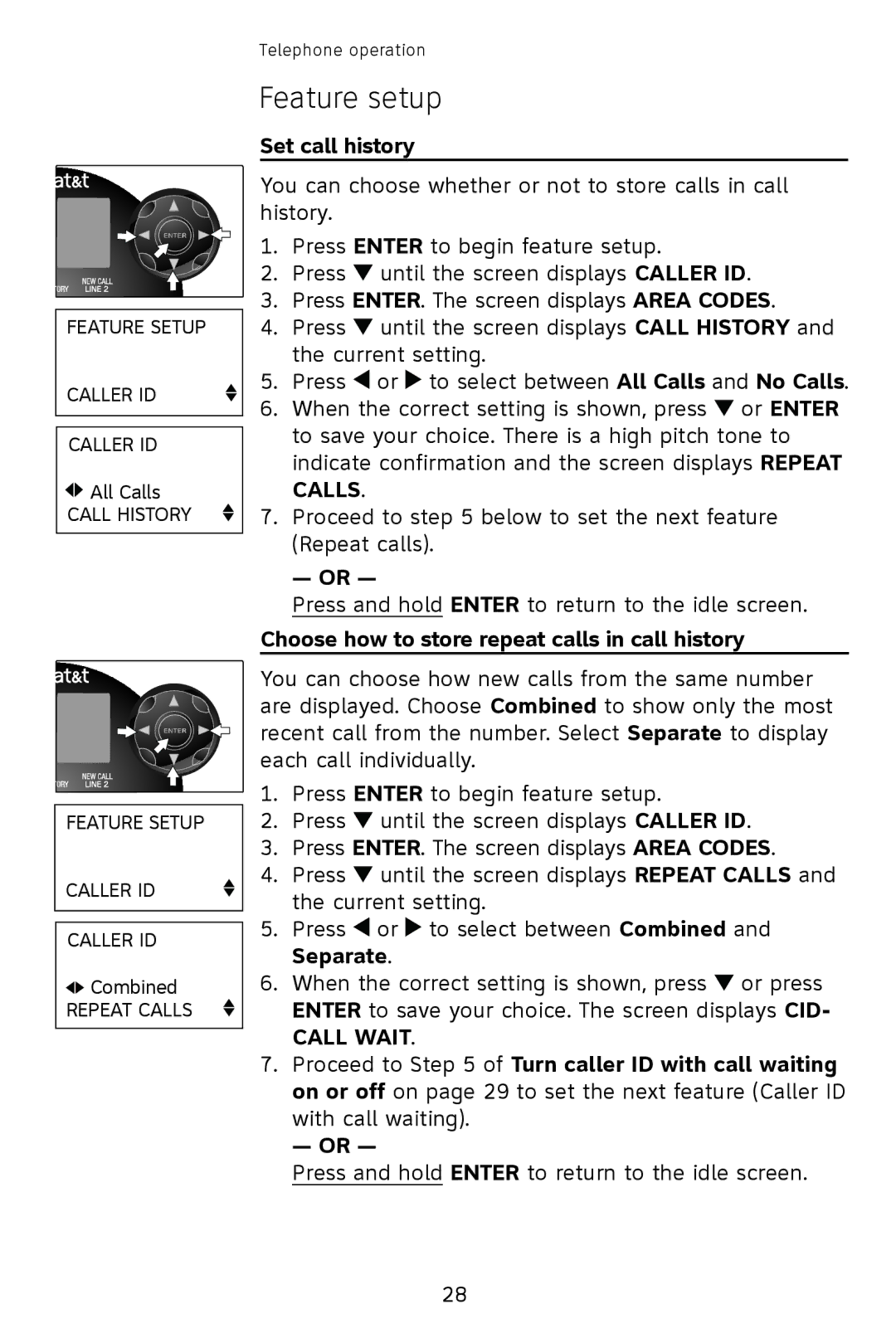 AT&T 993 2-Line user manual Set call history, Choose how to store repeat calls in call history 