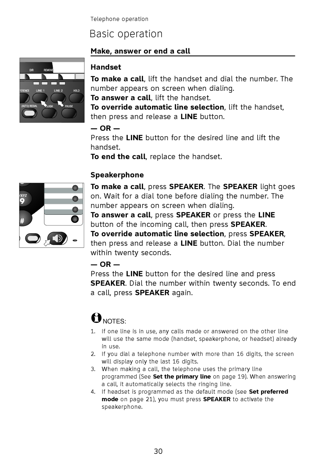 AT&T 993 2-Line user manual Basic operation, Make, answer or end a call Handset 