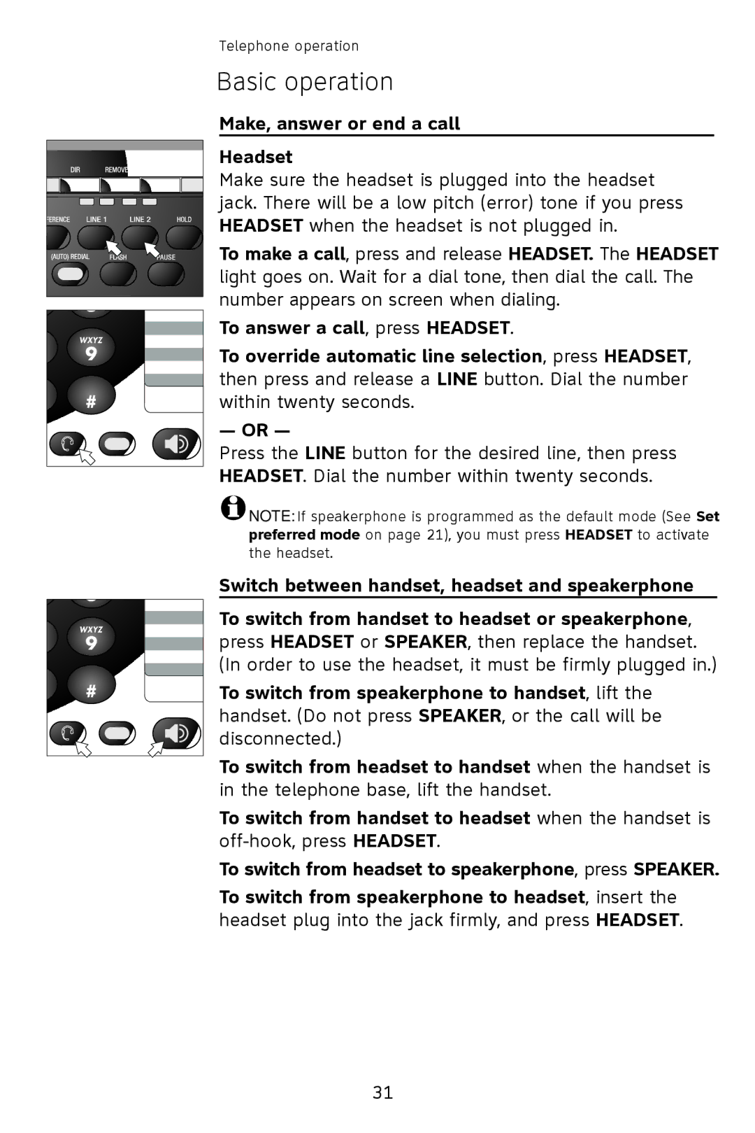 AT&T 993 2-Line user manual Make, answer or end a call Headset 