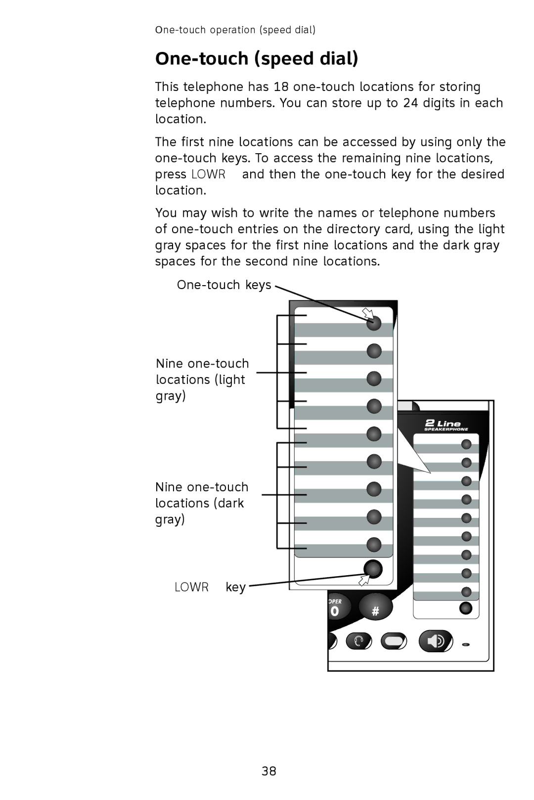 AT&T 993 2-Line user manual One-touch speed dial, Lower key 