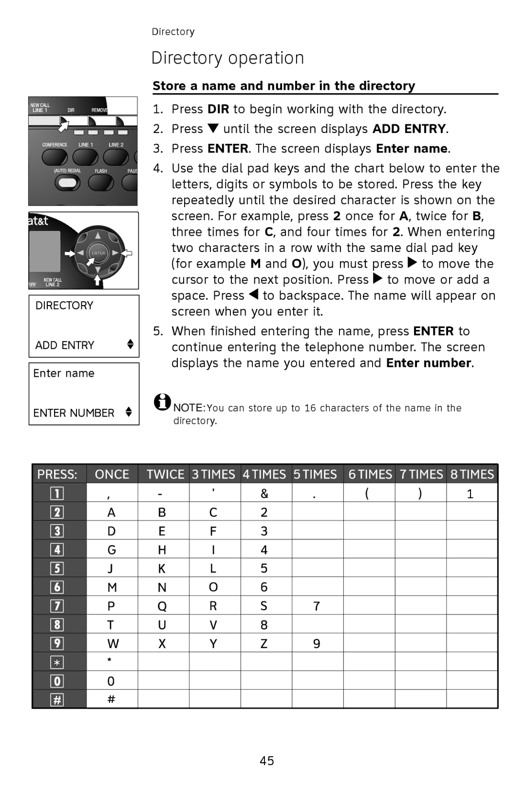 AT&T 993 2-Line user manual Store a name and number in the directory 